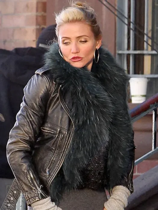 CAMERON DIAZ ANNIE BLACK LEATHER JACKET