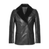 Double Breasted Black Shearling Leather Coat