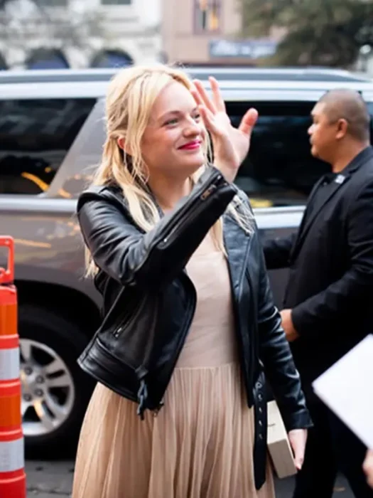 ELISABETH MOSS BLACK LEATHER JACKET