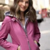 FINJA PINK LEATHER JACKET WITH ZIP-OFF HOODY