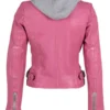 FINJA PINK LEATHER JACKET WITH ZIP-OFF HOODY Back