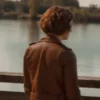 Falling Together 2024 Natalie Calder Brown Leather Jacket Back