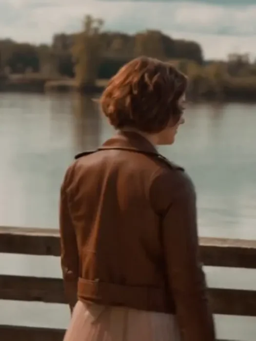 Falling Together 2024 Natalie Calder Brown Leather Jacket Back