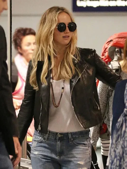 Jennifer Lawrence Stylish Black Leather Jacket