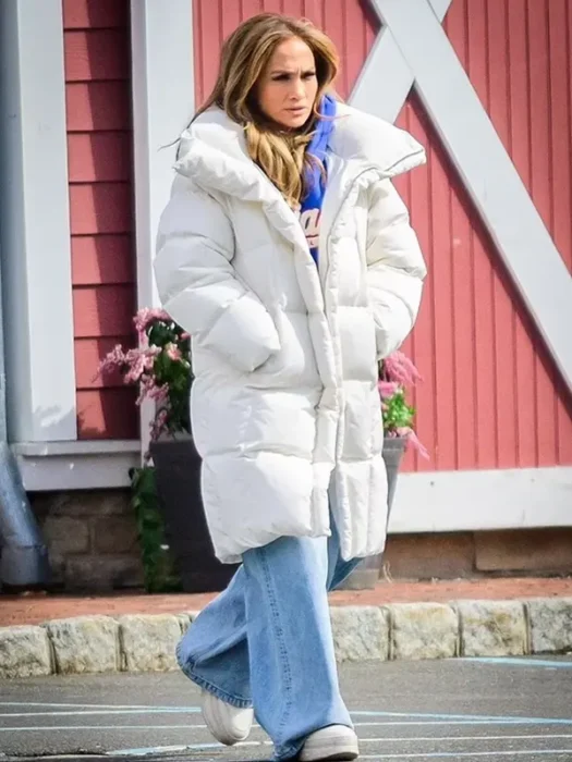 Jennifer Lopez Office Romance Puffer Coat