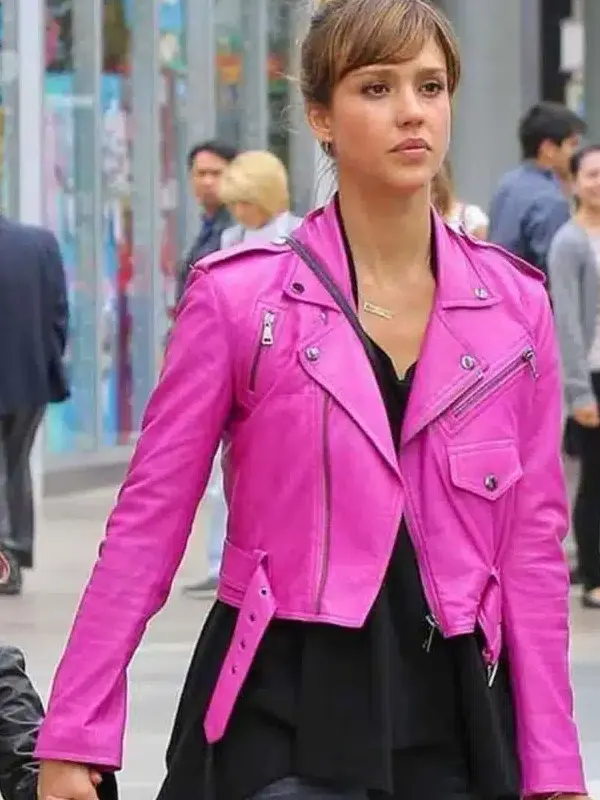 Jessica Alba Hot Pink Motorcycle Leather Jacket