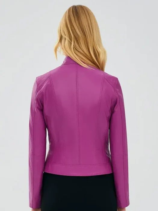 Karina Pink Leather Jacket Back