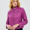 Karina Pink Leather Jacket For Women
