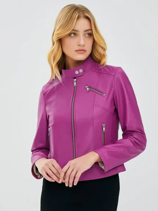Karina Pink Leather Jacket For Women
