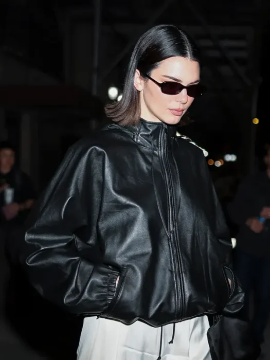 Kendall Jenner NYC 2025 Black Leather Jacket
