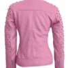 Leather Skin Women Pink Spike Skeleton Studs Genuine Leather Jacket Back