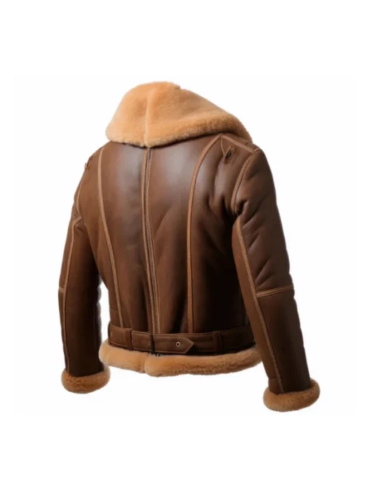 Men’s B3 Lapel Shearling Brown Leather Jacket Back