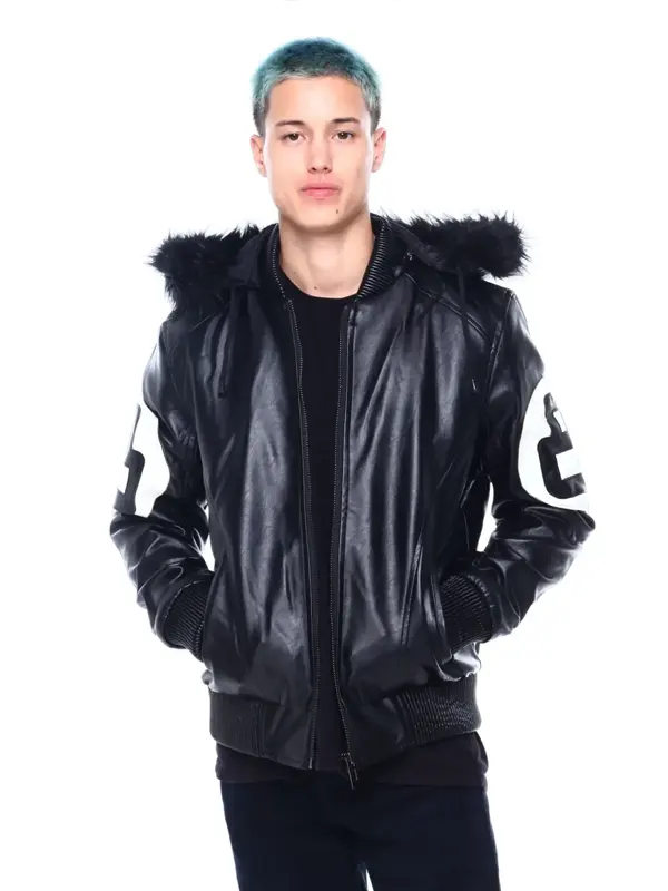 Mens Black 8 Ball Real Hooded Jacket