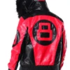 Mens Black Red 8 Ball Hooded Leather Jacket Back