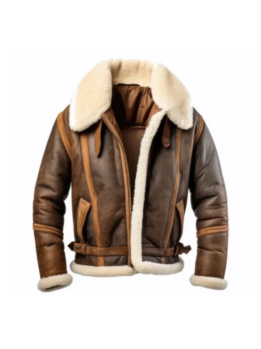 Men’s Brown Aviation Shearling Sheepskin Leather Jacket