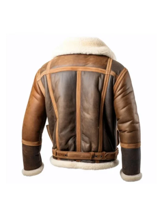 Men’s Brown Aviation Shearling Sheepskin Leather Jacket Back