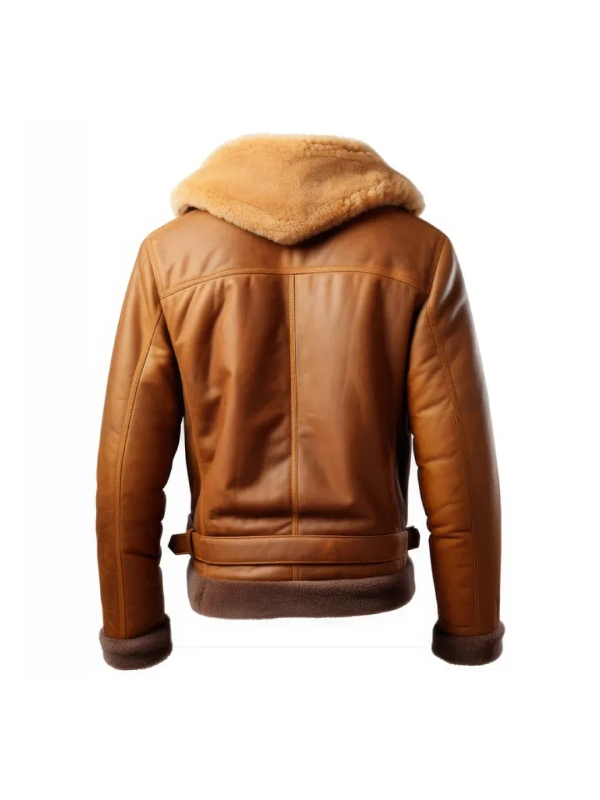 Men’s Brown B3 Zipper Shearling Bomber Leather Jacket Back