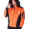 Mens Orange 8 Ball Hooded Leather Bomber Jacket