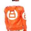 Mens Orange 8 Ball Hooded Leather Jacket Back
