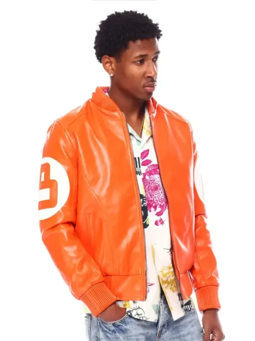 Mens Orange 8 Ball Leather Jacket