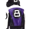 Mens Purple 8 Ball Color Block Hooded Bomber Jacket Back