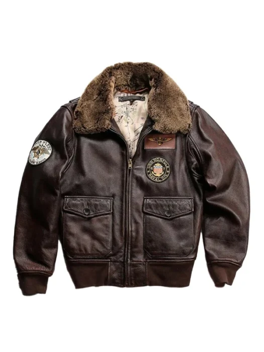Men’s Shearling Collar Vintage Aviator Leather Jacket