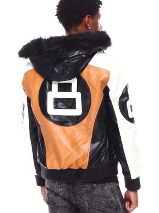 Mens Timber 8 Ball Hooded Leather Jacket Back