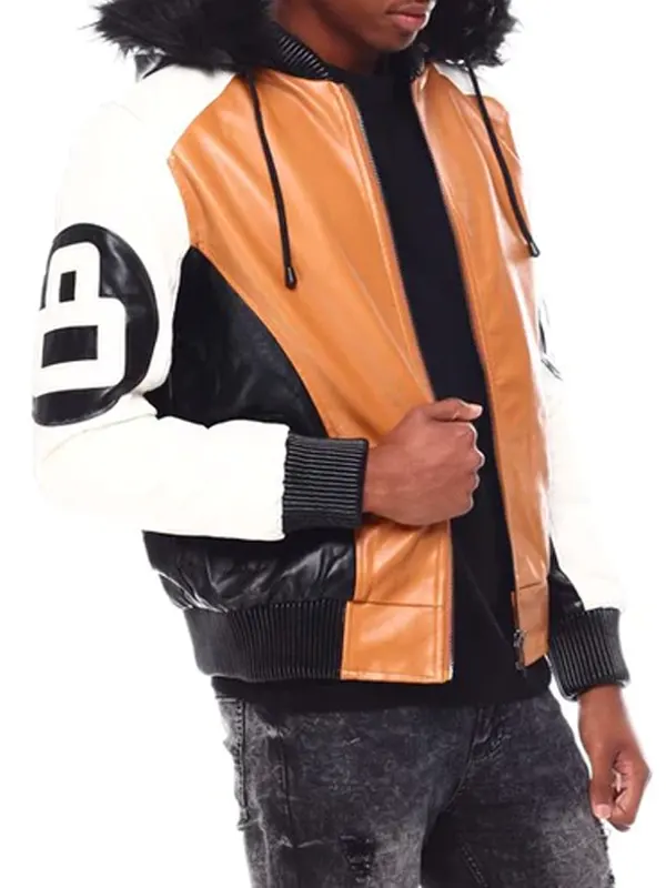 Mens Timber 8 Ball Hooded Leather Jacket