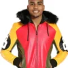 Men’s Tri Color 8 Ball Fur Hooded Leather Jacket