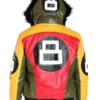 Men’s Tri Color 8 Ball Leather Jacket with Fur Hood Back