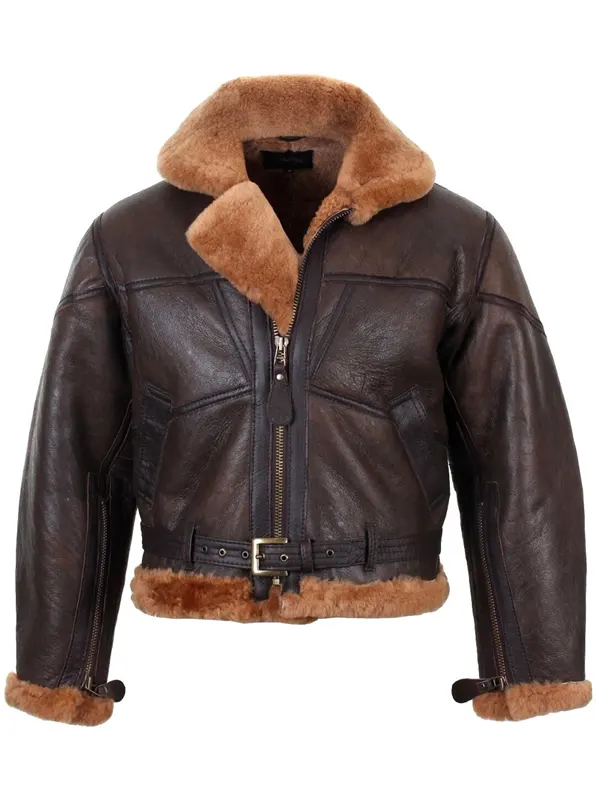 Nicolas Cage Shearling Winter Flying Fur Collar Leather Jacket