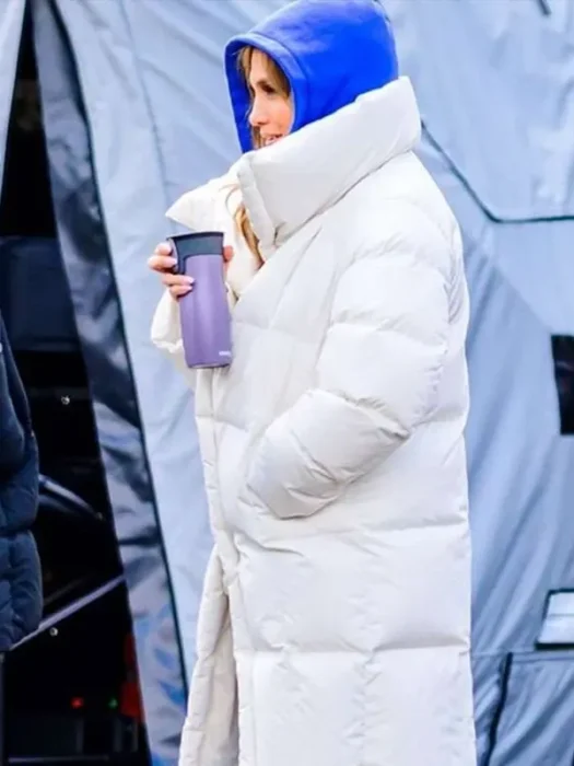 Office Romance Jennifer Lopez White Puffer Coat