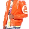 Orange 8 Ball Hooded Leather Jacket