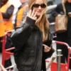Paris Fashion Rosie Huntington-Whiteley Black Leather Jacket