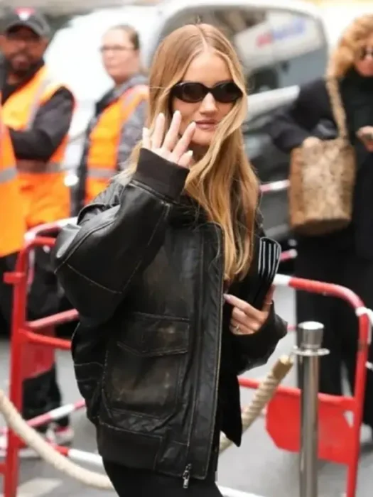 Paris Fashion Rosie Huntington-Whiteley Black Leather Jacket