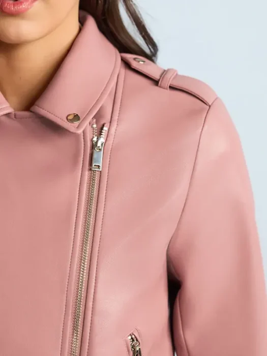 Pink Faux Biker Leather Jacket