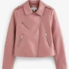 Pink Faux Leather Biker Jacket