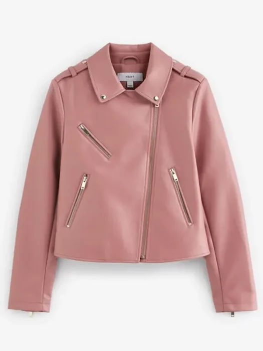 Pink Faux Leather Biker Jacket