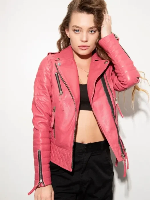 Quilted Pink Leather Motorcycle Jacket