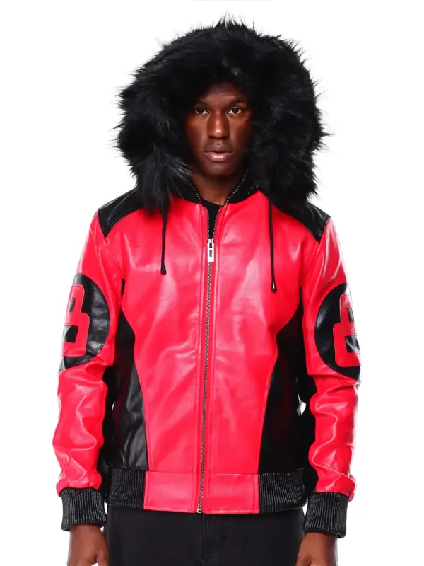 Red 8 Ball Hooded Leather Jacket
