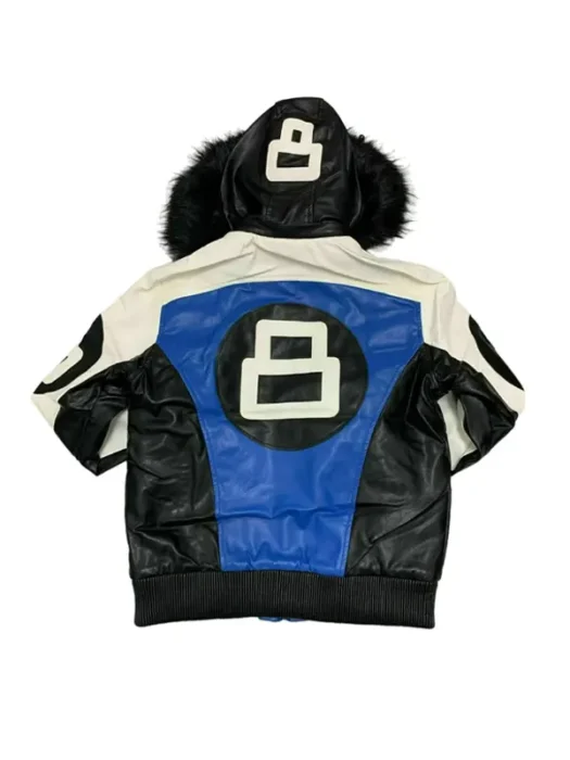 Robert Phillipe Blue 8 Ball Jacket with Fur Hood Back