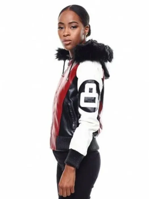 Robert Phillipe Women’s Red 8 Ball Leather Jacket Side Look