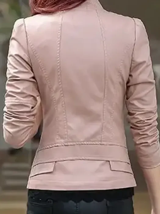 Stylish Streetwear Leather Skirt Pink Jacket Back