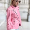 Women Brando Pink Leather Jacket