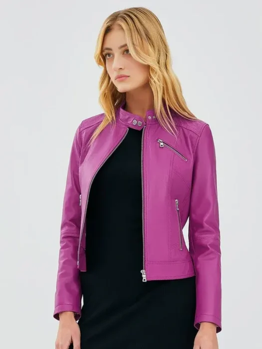Women Karina Pink Leather Jacket