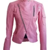 Women Pink Brando Genuine Leather Jacket