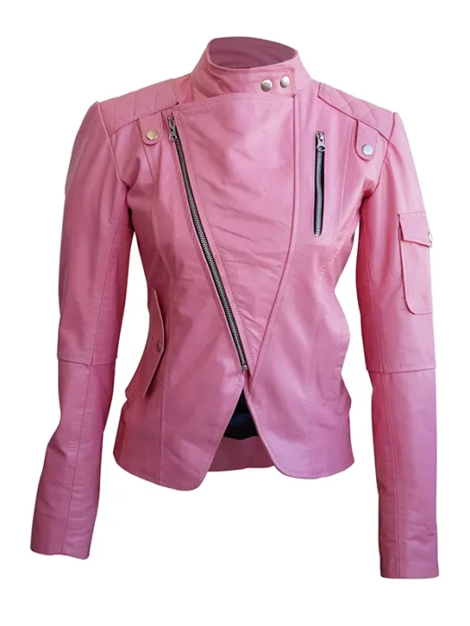 Women Pink Brando Genuine Leather Jacket