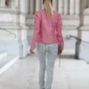 Women Pink Brando Genuine Leather Jacket Back