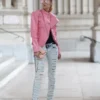 Women Pink Brando Leather Jacket