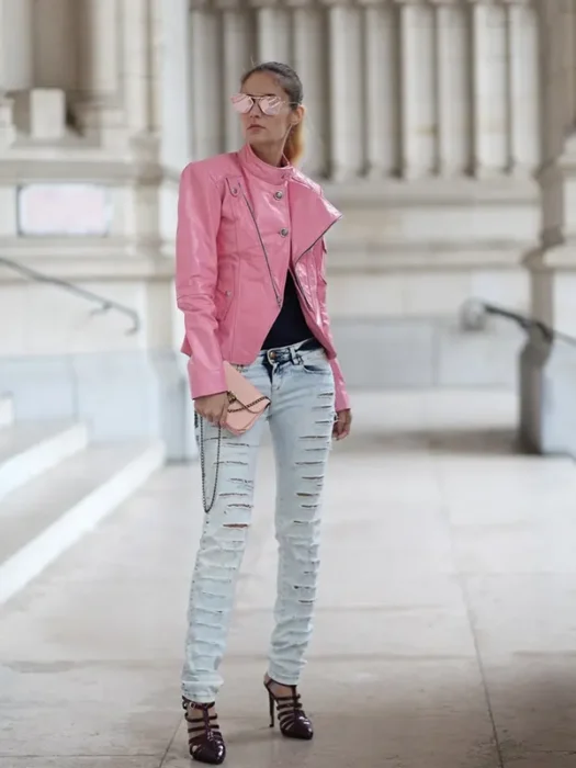 Women Pink Brando Leather Jacket